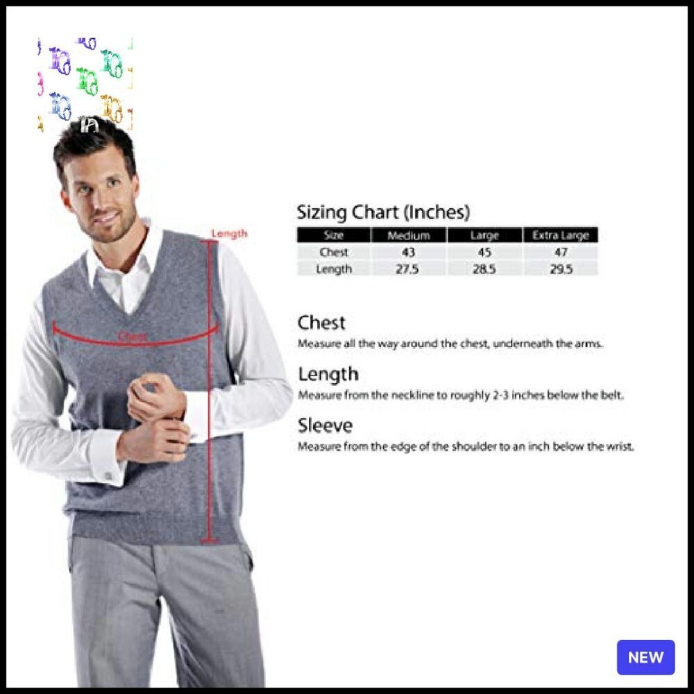 Men's 100% Pure Cashmere V-Neck Pullover Sleeveless Sweater Classic Elegant - Picture 6 of 8